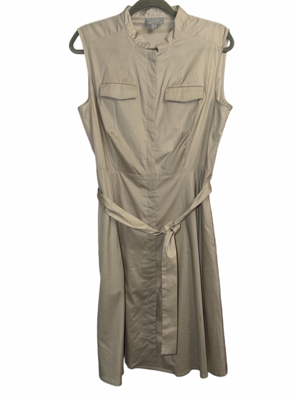 Pure Collection Sleeveless Shirt Midi Dress in Beige